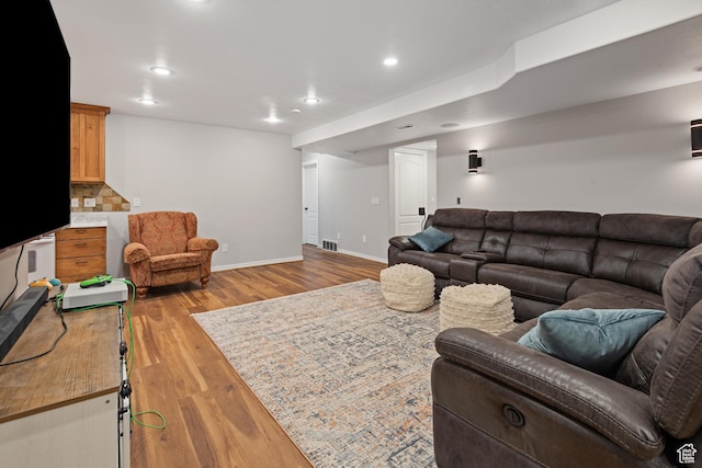 34 N Scenic Hills Cir E, North Salt Lake, UT 84054 - living room with wood finished floors, recessed lighting, and baseboards