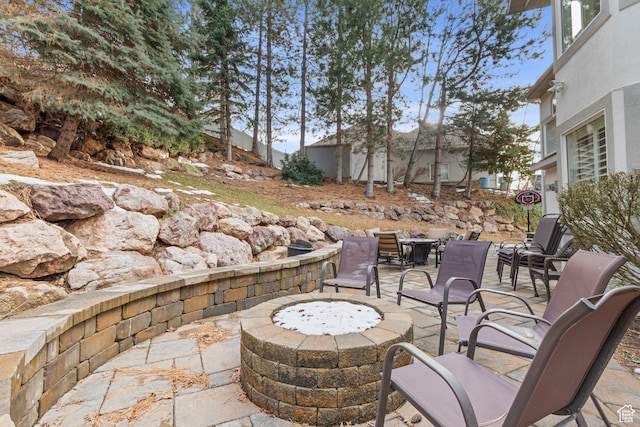 34 N Scenic Hills Cir E, North Salt Lake, UT 84054 - view of patio / terrace with a fire pit