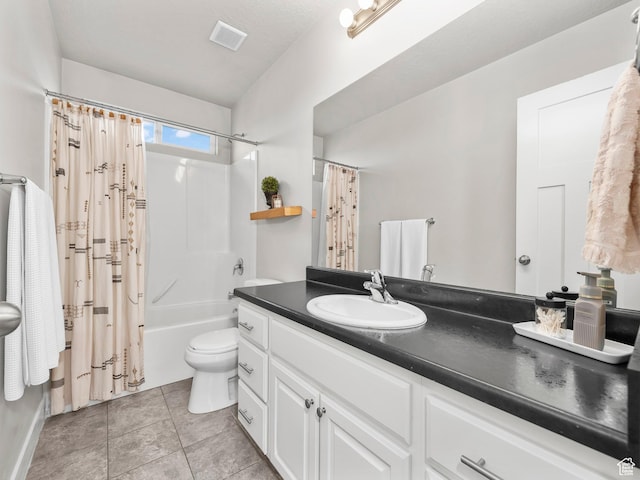1463 S Lake View Terrace Rd, Saratoga Springs, UT 84045 - full bathroom featuring tile patterned flooring, toilet, vanity, visible vents, and shower / bath combo