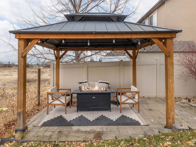 1463 S Lake View Terrace Rd, Saratoga Springs, UT 84045 - view of patio featuring a gazebo, an outdoor fire pit, and fence