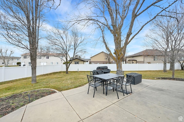59 Belmore Dr, Kaysville, UT 84037 - view of patio / terrace featuring outdoor dining space, a fenced backyard, and a residential view