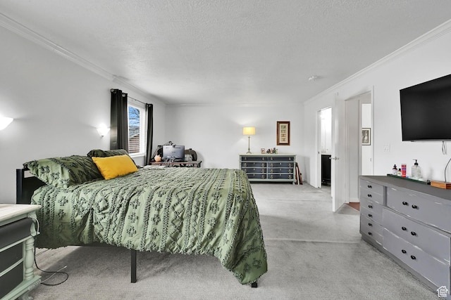 59 Belmore Dr, Kaysville, UT 84037 - bedroom featuring a textured ceiling, ornamental molding, and light colored carpet