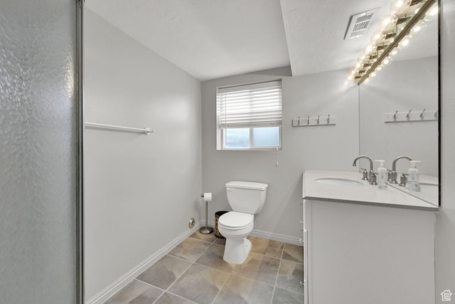 59 Belmore Dr, Kaysville, UT 84037 - bathroom featuring a shower with door, visible vents, toilet, vanity, and baseboards