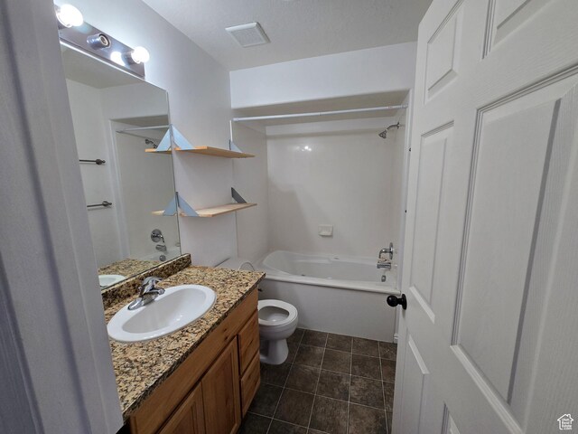 8204 N Cedar Springs Rd E Unit U-12, Eagle Mountain, UT 84005 - bathroom featuring visible vents, shower / washtub combination, toilet, vanity, and tile patterned flooring