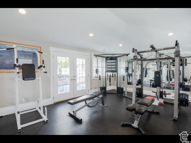 1829 W 1120 S Unit 128, Springville, UT 84663 - gym with baseboards, french doors, and recessed lighting