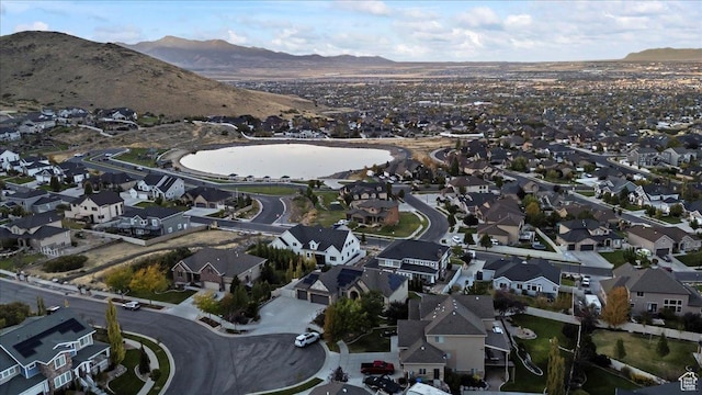 aerial view featuring a residential view and a mountain view
