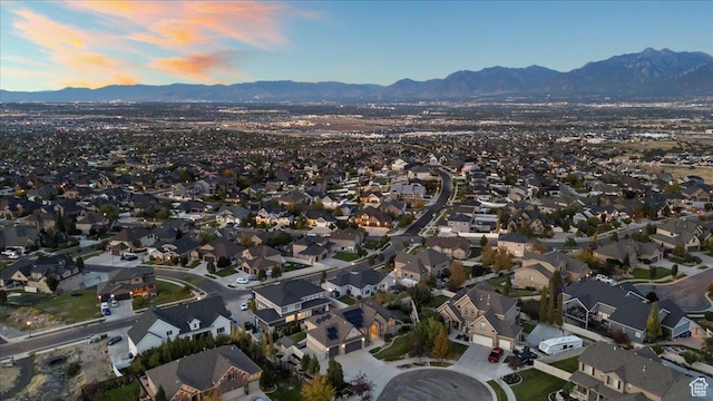 aerial view featuring a residential view and a mountain view