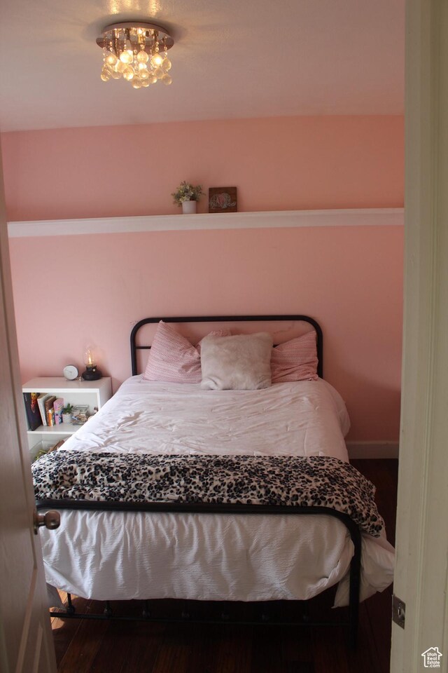 1338 S Glenbarr W, Springville, UT 84663 - bedroom featuring a chandelier and wood finished floors