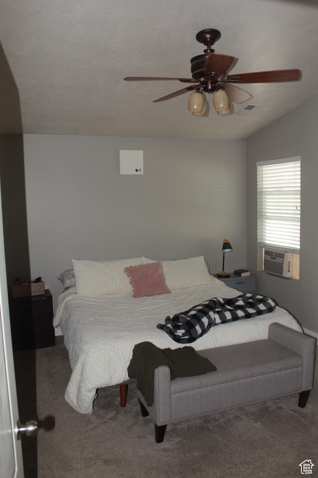 1338 S Glenbarr W, Springville, UT 84663 - carpeted bedroom with vaulted ceiling, ceiling fan, cooling unit, and visible vents