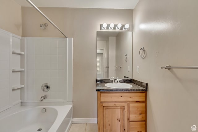 full bathroom featuring baseboards, shower / washtub combination, vanity, and tile patterned floors