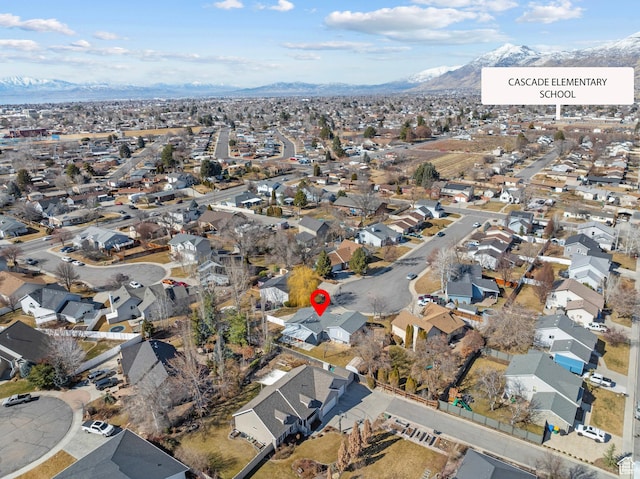birds eye view of property featuring a residential view and a mountain view