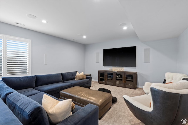 1313 E Daffodil Ct, Layton, UT 84040 - living area featuring baseboards, recessed lighting, visible vents, and light colored carpet
