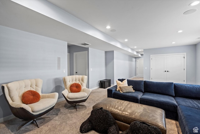 1313 E Daffodil Ct, Layton, UT 84040 - living room featuring baseboards, carpet flooring, visible vents, and recessed lighting