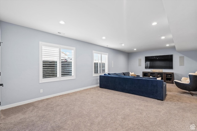 1313 E Daffodil Ct, Layton, UT 84040 - living room with recessed lighting, light carpet, visible vents, and baseboards