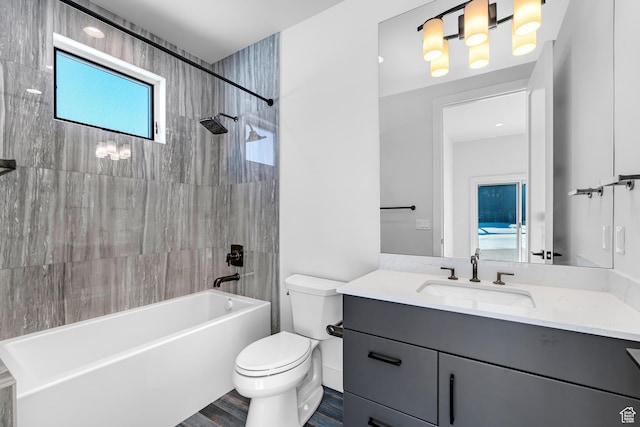 272 Thorn Creek Dr, Kamas, UT 84036 - full bathroom featuring toilet, vanity, shower / bathtub combination, and wood finished floors