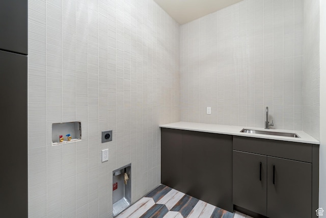 272 Thorn Creek Dr, Kamas, UT 84036 - laundry room featuring tile walls, cabinet space, hookup for an electric dryer, and hookup for a washing machine