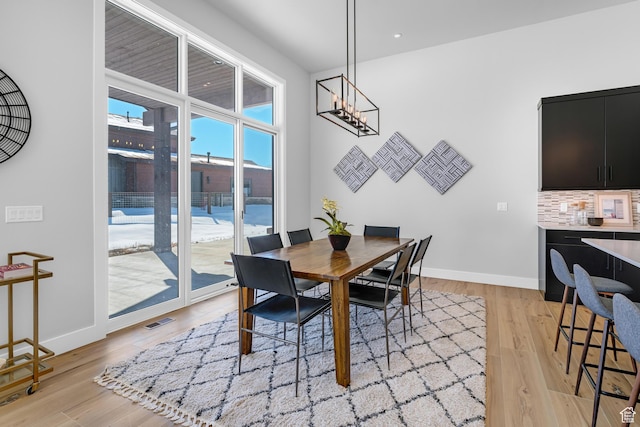 272 Thorn Creek Dr, Kamas, UT 84036 - dining space featuring light wood-style floors, baseboards, a chandelier, and recessed lighting