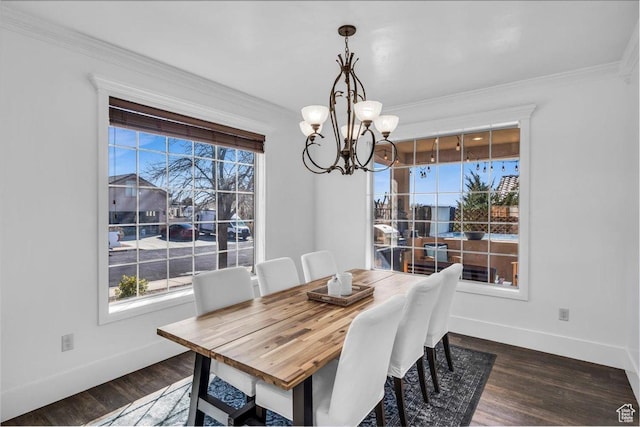 470 E 130 S, Ivins, UT 84738 - dining room with ornamental molding, dark wood-style flooring, a notable chandelier, and baseboards