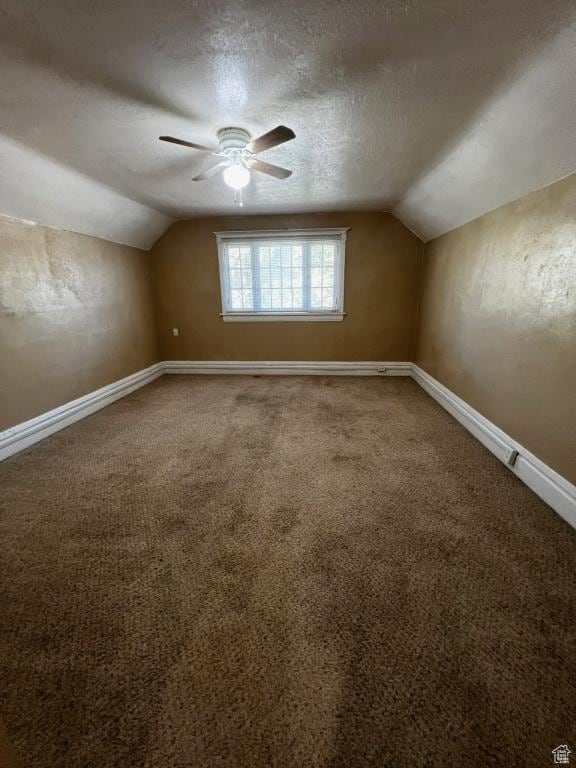additional living space featuring a textured ceiling, lofted ceiling, and baseboards