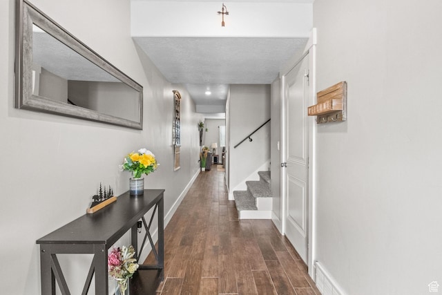 6471 S Aspen Ln, South Weber, UT 84405 - hall with dark wood-style floors, stairway, and baseboards