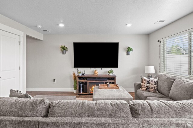 6471 S Aspen Ln, South Weber, UT 84405 - living area with baseboards, recessed lighting, wood finished floors, and a textured ceiling