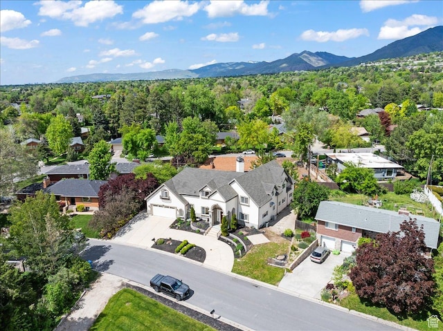 birds eye view of property featuring a mountain view