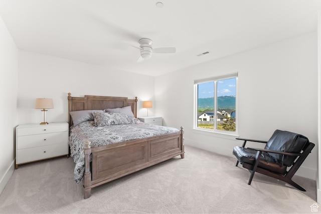 615 N Haystack Mountain Dr, Heber City, UT 84032 - bedroom featuring light colored carpet, ceiling fan, and visible vents