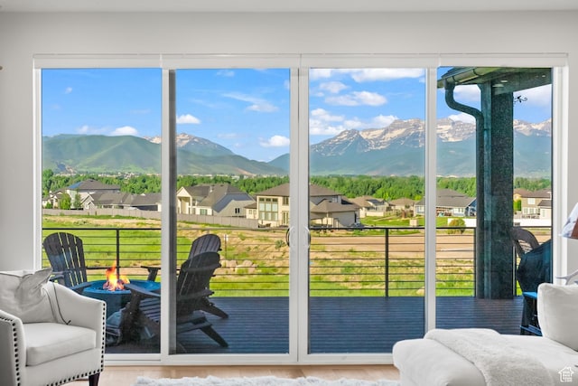 615 N Haystack Mountain Dr, Heber City, UT 84032 - entryway featuring a residential view, a mountain view, and wood finished floors