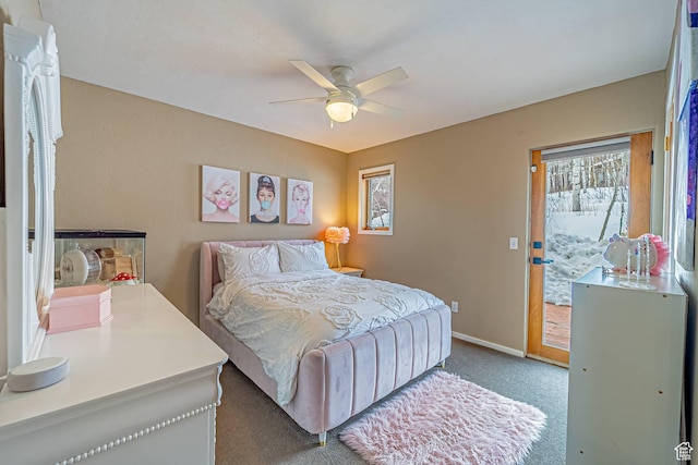 4414 Hidden Cove Rd, Park City, UT 84098 - bedroom with access to exterior, carpet, baseboards, and a ceiling fan
