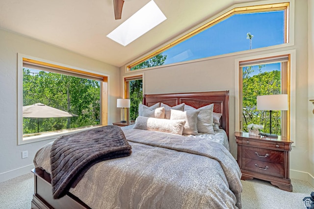 4414 Hidden Cove Rd, Park City, UT 84098 - bedroom featuring a skylight, carpet, baseboards, and high vaulted ceiling