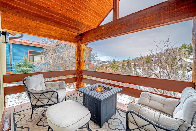 4414 Hidden Cove Rd, Park City, UT 84098 - snow covered patio with an outdoor living space with a fire pit