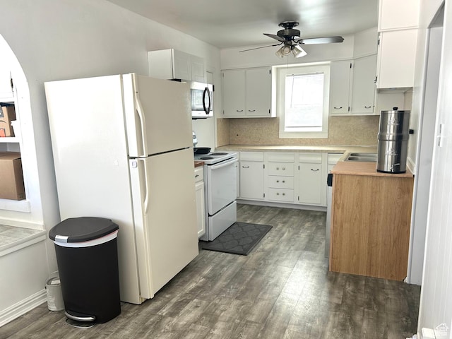 330 E 300 N, Price, UT 84501 - kitchen featuring white appliances, ceiling fan, light countertops, white cabinets, and dark wood-style floors