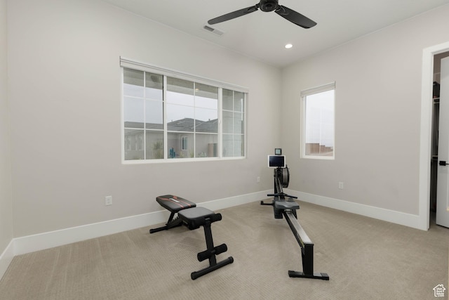 3311 E Barrel Roll Dr, St George, UT 84790 - workout area featuring visible vents, recessed lighting, light colored carpet, and baseboards