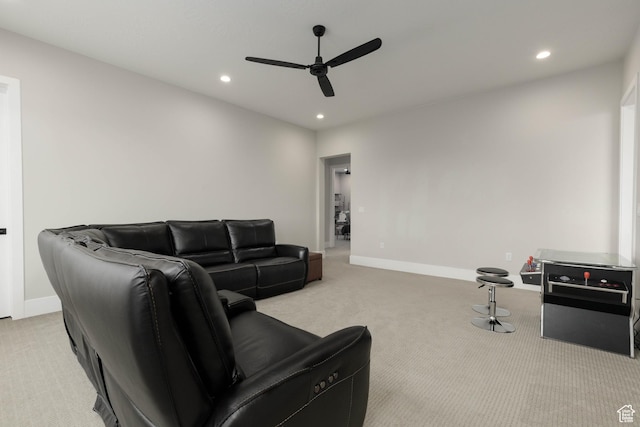 3311 E Barrel Roll Dr, St George, UT 84790 - living area with light carpet, ceiling fan, baseboards, and recessed lighting