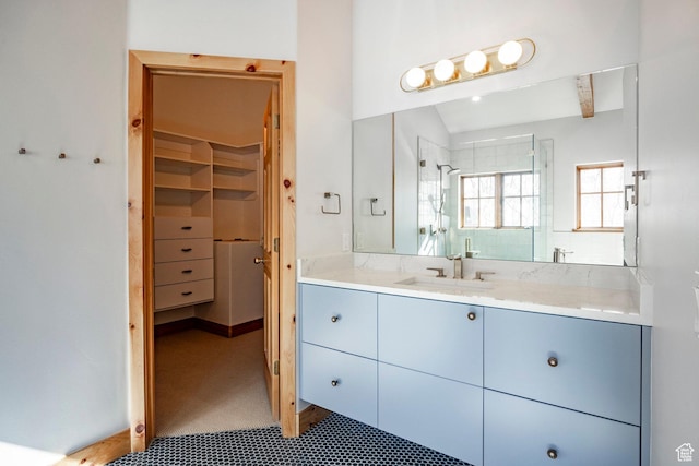 2667 Aspen Springs Dr, Park City, UT 84060 - bathroom featuring vanity, an enclosed shower, and a walk in closet