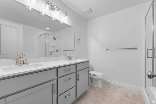 1819 N 3530 W, Lehi, UT 84043 - bathroom featuring double vanity, toilet, a stall shower, and a sink
