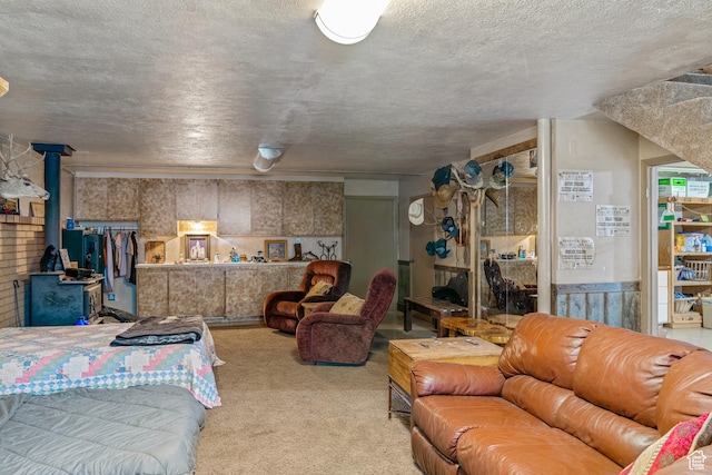 1502 S 325 W, Hurricane, UT 84737 - carpeted bedroom featuring a wood stove and a textured ceiling