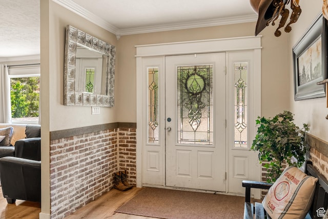 1502 S 325 W, Hurricane, UT 84737 - interior space with brick wall, ornamental molding, wainscoting, and wood finished floors