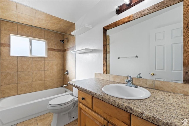 6357 W 3570 S, West Valley City, UT 84128 - bathroom featuring tile patterned flooring, shower / bathing tub combination, vanity, and toilet