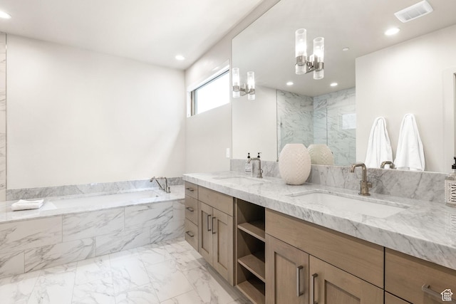 6427 Double Deer Loop, Park City, UT 84098 - full bathroom with recessed lighting, visible vents, marble finish floor, and a sink