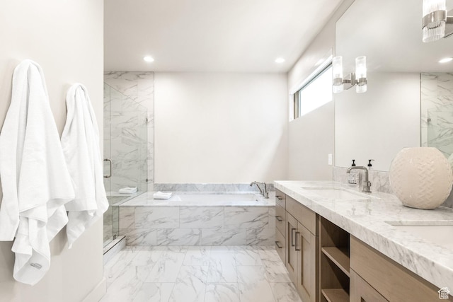 6427 Double Deer Loop, Park City, UT 84098 - full bath with a sink, a marble finish shower, marble finish floor, and recessed lighting