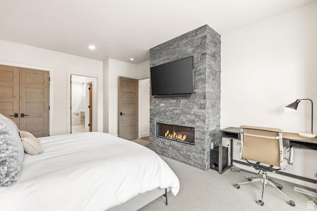 6427 Double Deer Loop, Park City, UT 84098 - bedroom featuring recessed lighting, visible vents, carpet floors, and a fireplace