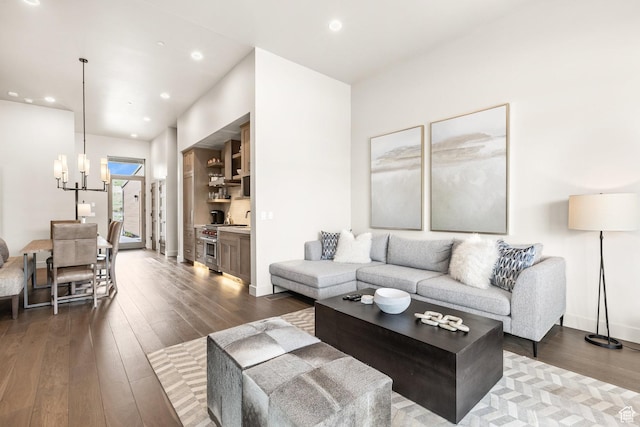 6427 Double Deer Loop, Park City, UT 84098 - living room featuring recessed lighting, baseboards, an inviting chandelier, and dark wood finished floors