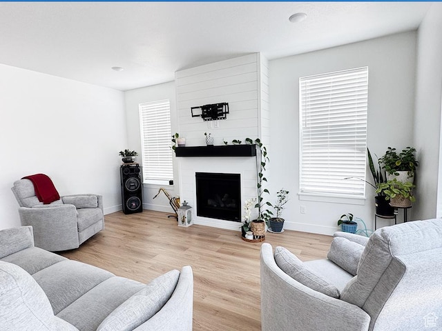 187 W 470 N, Smithfield, UT 84335 - living area featuring a fireplace, baseboards, and wood finished floors