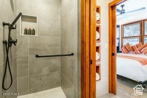 234 Ridge Ave, Park City, UT 84060 - full bathroom featuring a ceiling fan and tiled shower