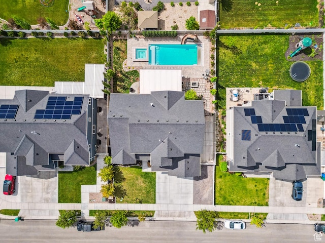 aerial view of a pool area