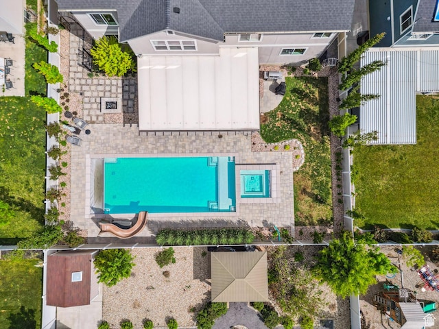 aerial view of a pool