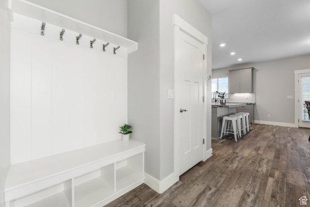 5436 W 9120 S, West Jordan, UT 84081 - mudroom with dark wood finished floors, recessed lighting, and baseboards