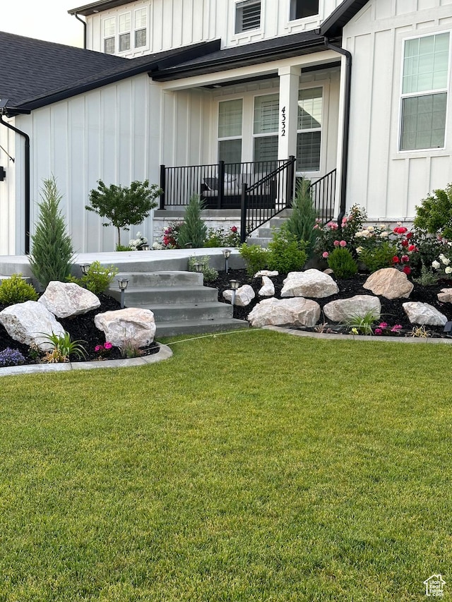 view of yard with a porch