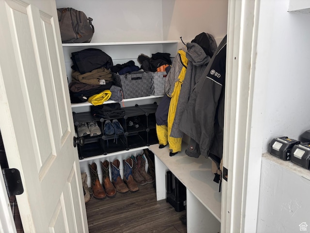 mudroom with wood finished floors